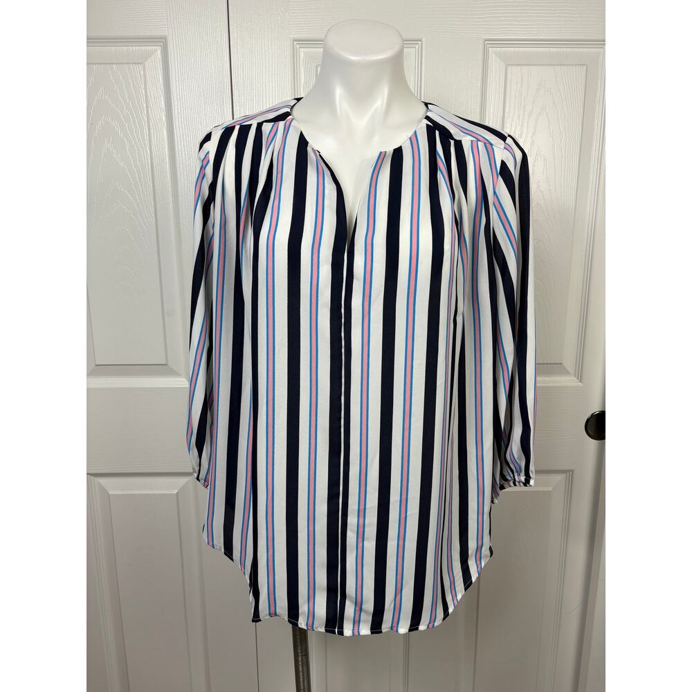 Pleione Women's Top Pink White Stripe 3/4 Sleeve Size L